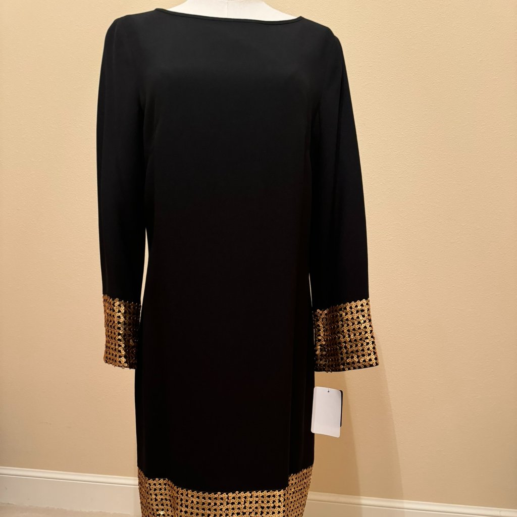 Doncaster Black Sheath With Gold Sequin Trim Nwt Sz 8